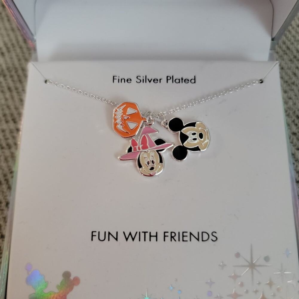 Disney Silver Plated Mickey Mouse Minnie Mouse Halloween Necklace